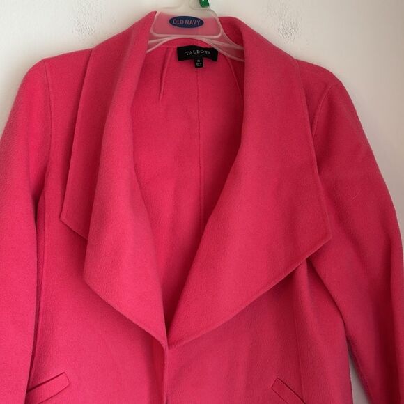 Talbots Wool blend open front Women's Bright Pink cowl jacket sweater medium EUC - Picture 2 of 9
